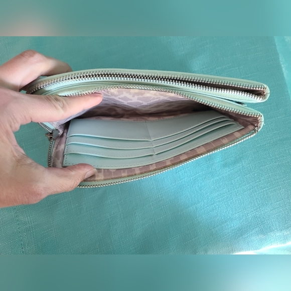 Stella & Dot Double Clutch Eyelet Cut Out Turquoise Purse Wallet - Picture 7 of 7